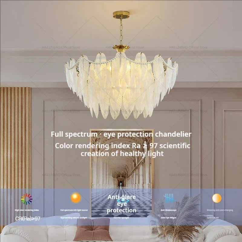 Afralia™ Cream Wind Feather Pearl Crystal Chandelier for Luxury Living Room and Bedroom