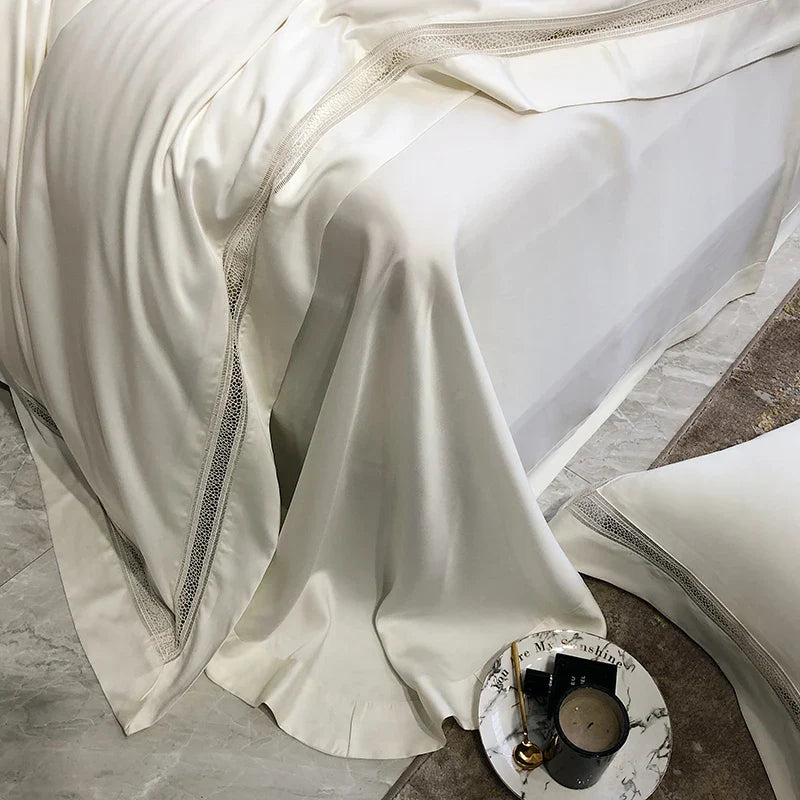 Afralia™ Eucalyptus Lyocell Luxury Bedding Set in White Champagne Grey Pink