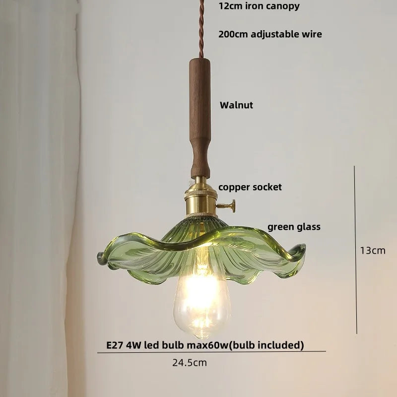 Afralia™ Walnut LED Pendant Light | Nordic Modern Glass Hang Lamp with Brass Knob Switch