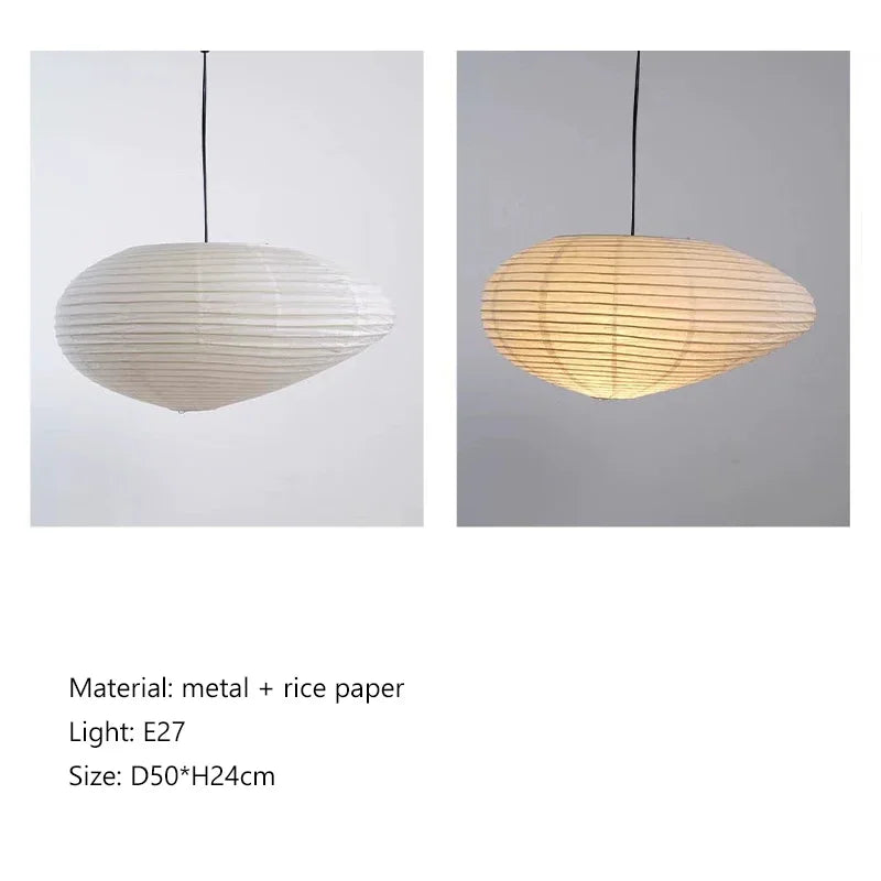 Afralia™ Japanese Rice Paper LED Pendant Lamp for Living Room Dining Cafe