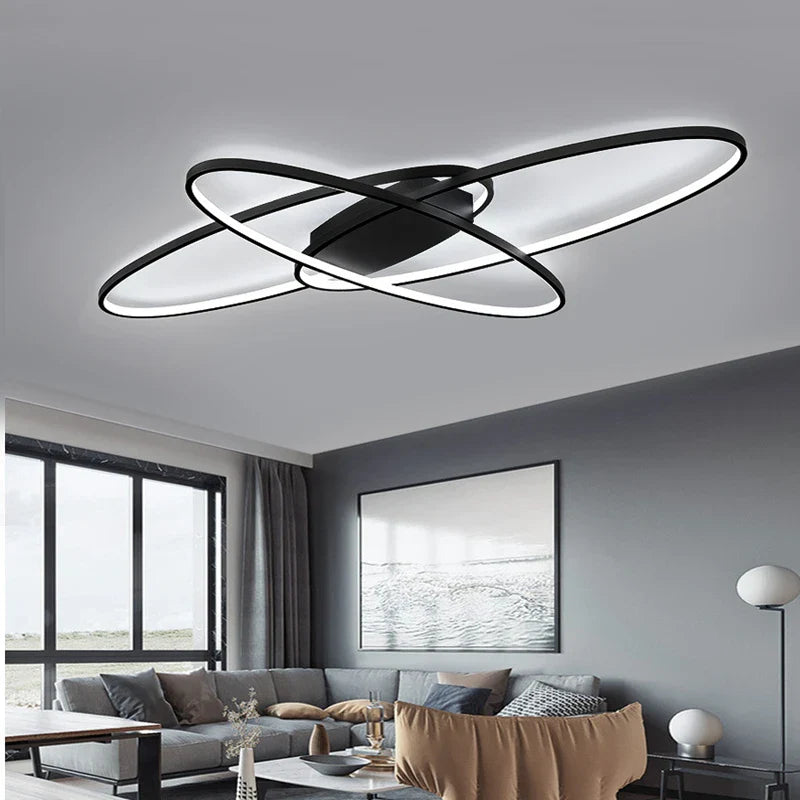 Afralia™ Modern LED Chandelier for Living Dining Bedroom, White/Black Aluminum Ceiling Lamp