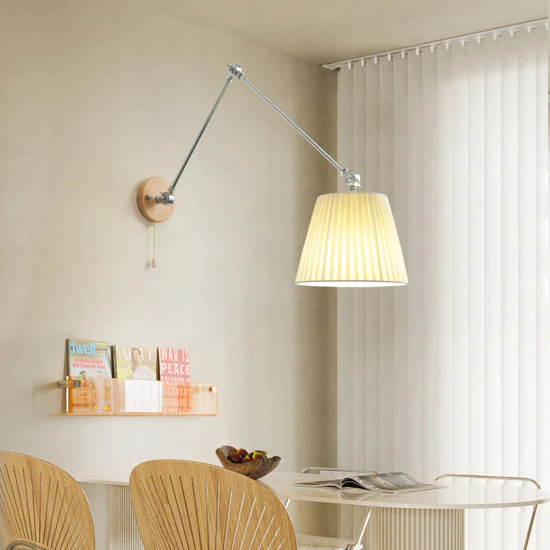 Afralia™ Shiftable Rocker Arm Wall Lamp with Fabric Lampshade for Bedside Study Reading