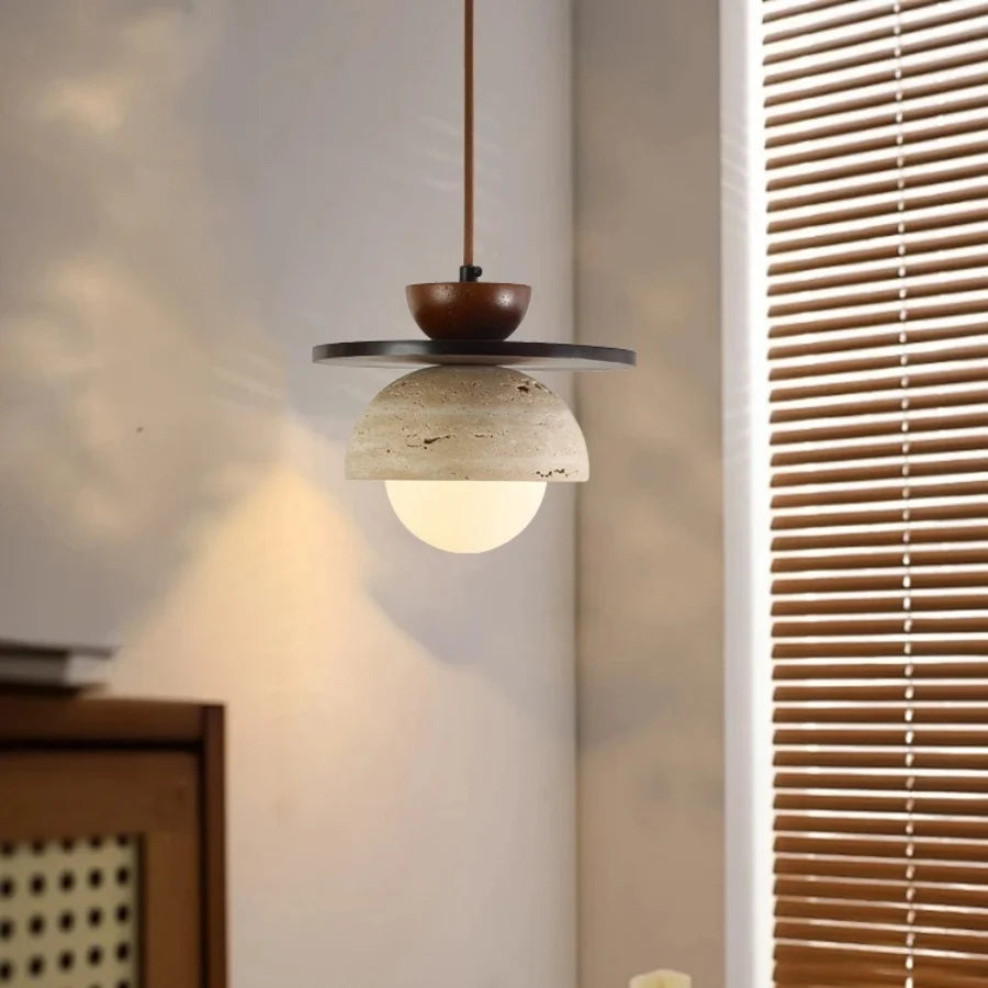 Afralia™ Glass Ball LED Pendant Lamp for Coffee Living Dining Room with Natural Wood and Stone