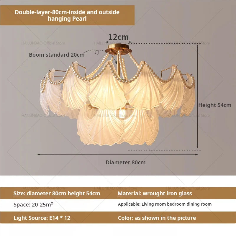 Afralia™ Pearl Crystal Chandelier for Dining Living Bedroom, Elegant French Shell Glass Light