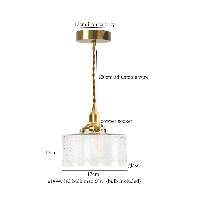 Afralia™ Clear Glass Copper LED Pendant Lamp for Home Decor & Lighting