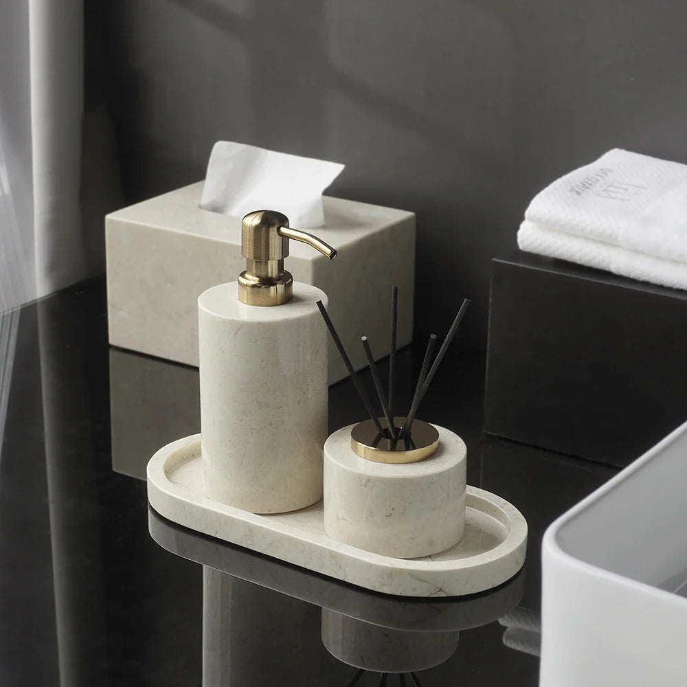 Afralia™ Marble Bathroom Set: Soap Dish, Holder, Vanity Tray - Elegant Bathroom Accessories