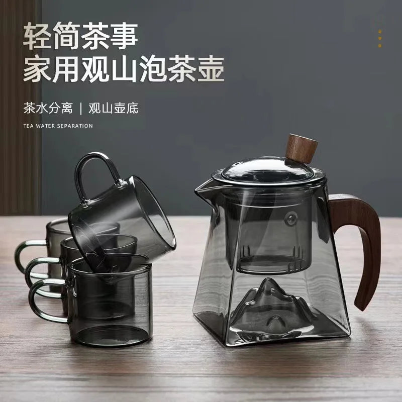 Afralia Glass Tea Pot with Infuser Herbal Flower Tea Kettle Clear Square Filter