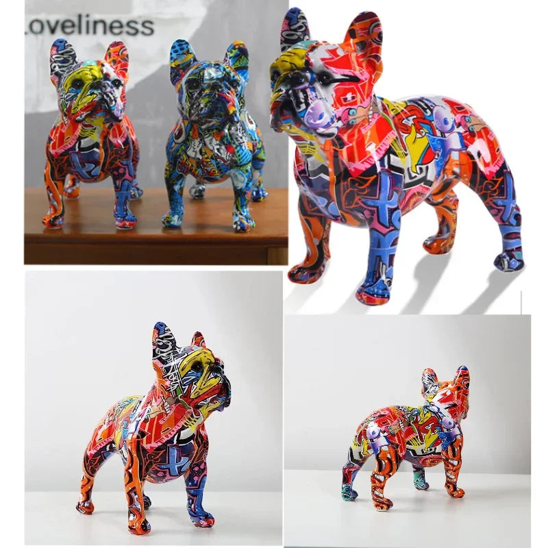 Afralia™ Standing Graffiti Bulldog Statue, Resin Dog Crafts, Home Office Decoration