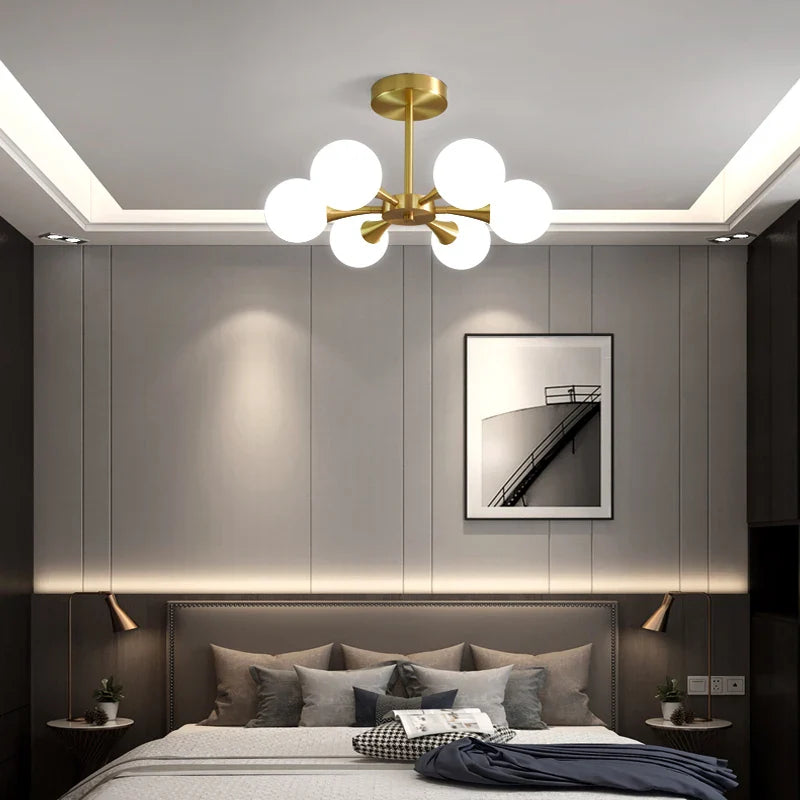 Afralia™ Nordic Glass Ball LED Chandelier for Bedroom Dining Room.