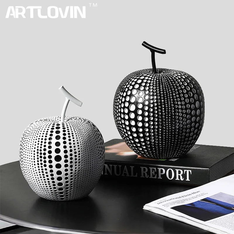 Afralia™ Modern Apple Sculptures, Black/White Spot Statues, Nordic Design for Home Decor
