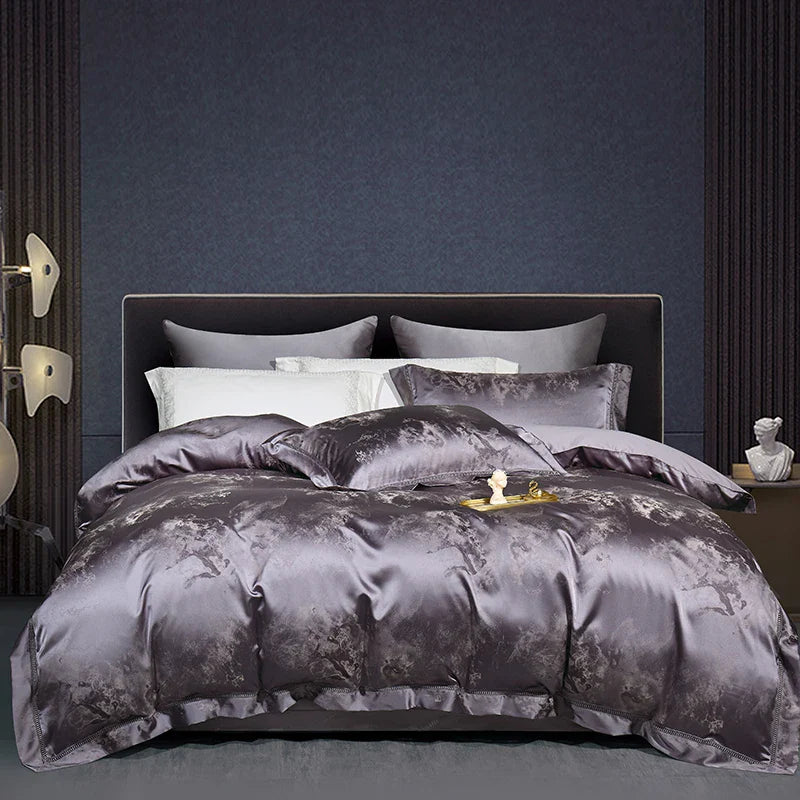 Afralia™ 1000TC Egyptian Cotton Satin Jacquard Patchwork Bedding Set - Full Queen King Size