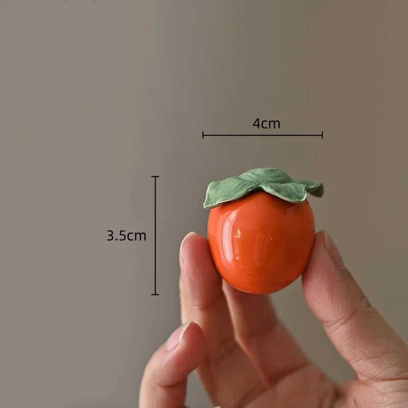 Afralia™ Fruit Sculpture Tea Caddy Home Decor Ornament Strawberries Persimmon Decoration