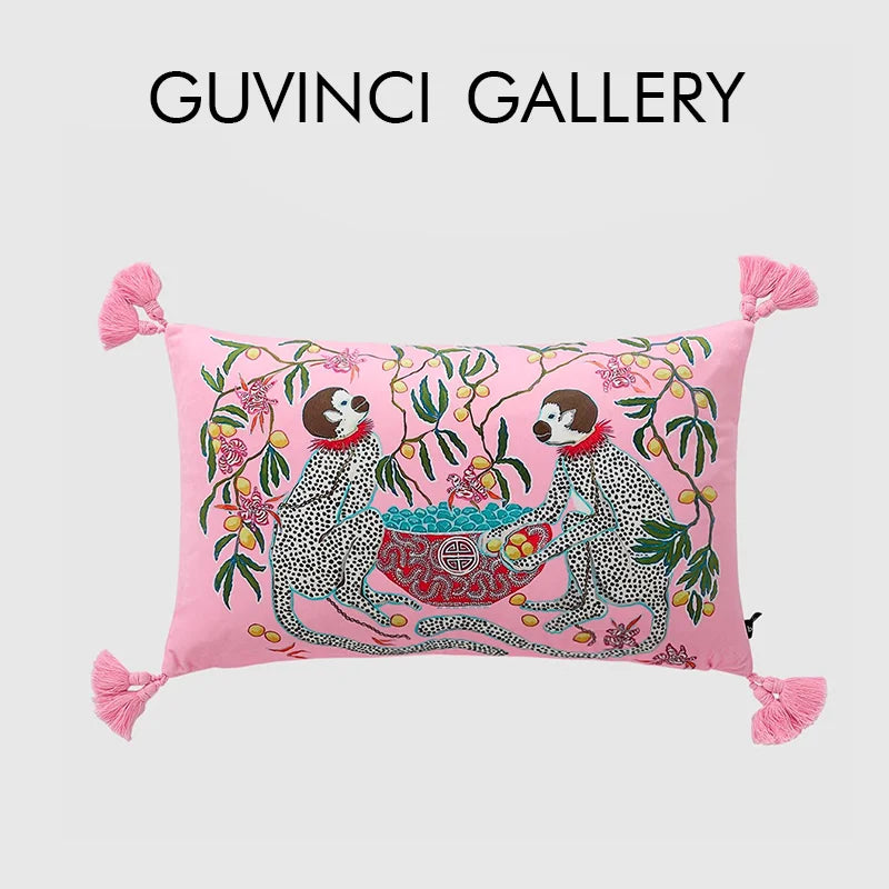 Afralia™ Chinoiserie Velvet Lumbar Pillow Cover 30x50cm