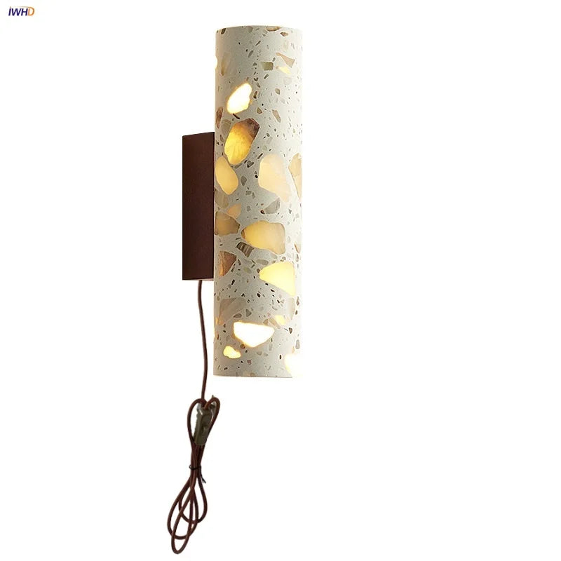 Afralia™ LED Wall Lights for Dining Room Stair Bedroom Stone Terrazzo Wood - Wabi Sabi Aesthetic