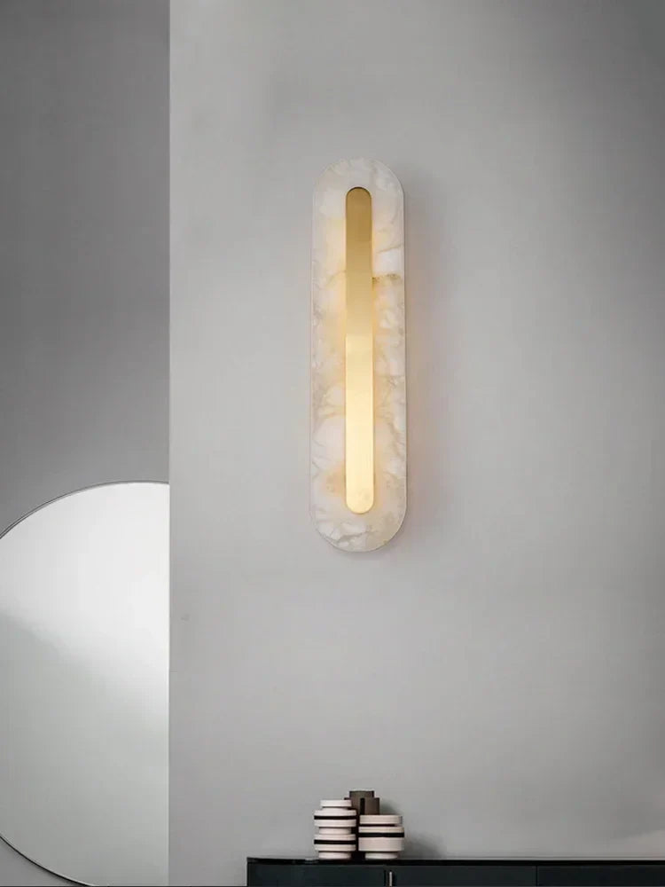 Afralia™ Modern Copper Wall Lamp for Living Room TV Background, Marble Bedside Light