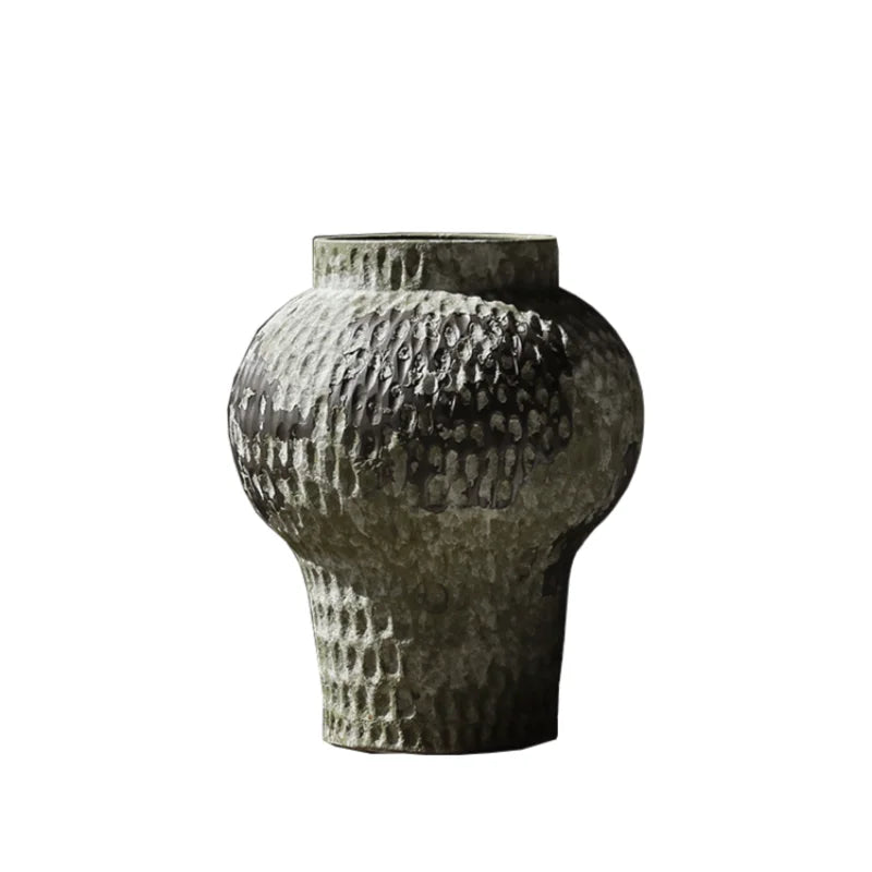 Afralia™ Coarse Pottery Vase Chinese Retro Porcelain Floral Arrangement Home Decor