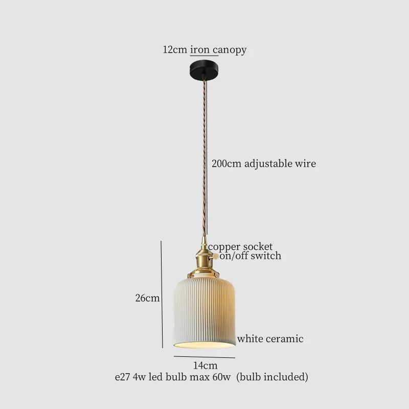 Afralia™ White Ceramic Brass LED Pendant Light - Vintage Japanese Hanglamp