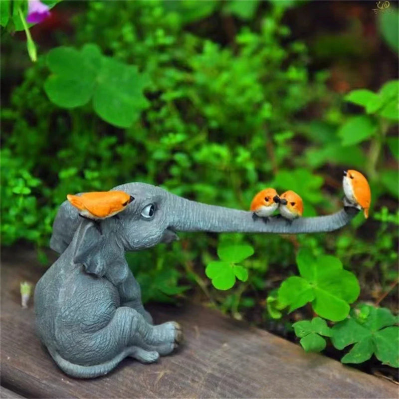 Afralia™ Elephant Bird Rabbit Figurines Resin Fairy Garden Ornaments Tabletop Decoration