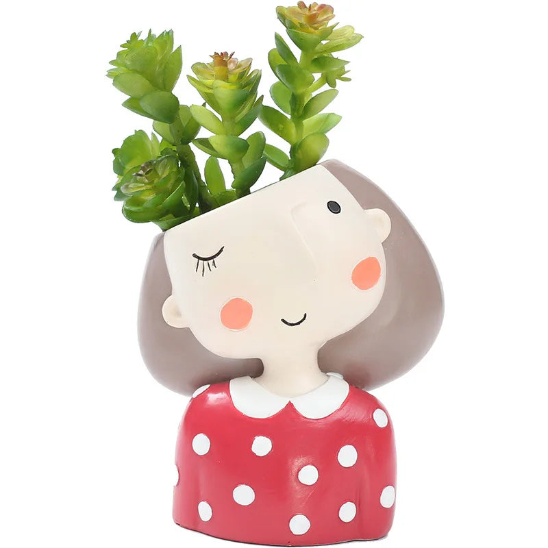 Afralia™ Resin Flower Pots Girl Decor Vase Plant Cute Creative Floral Arrangement