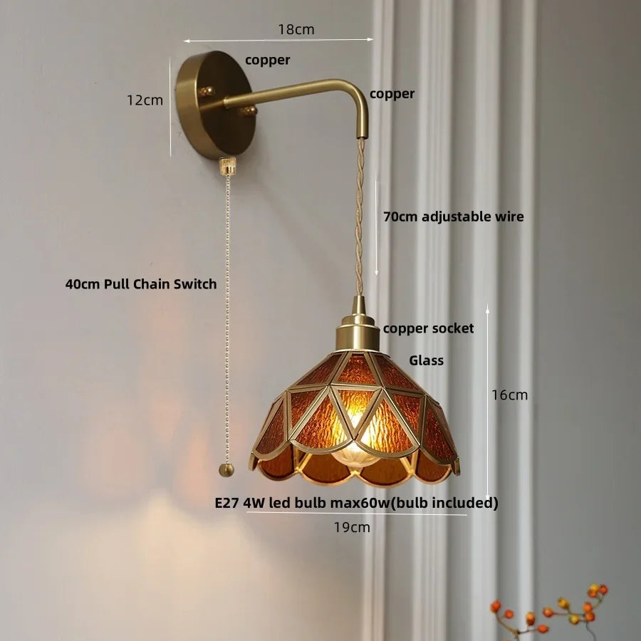 Afralia™ Amber Glass LED Wall Light Modern Nordic Bedroom Reading Lamp