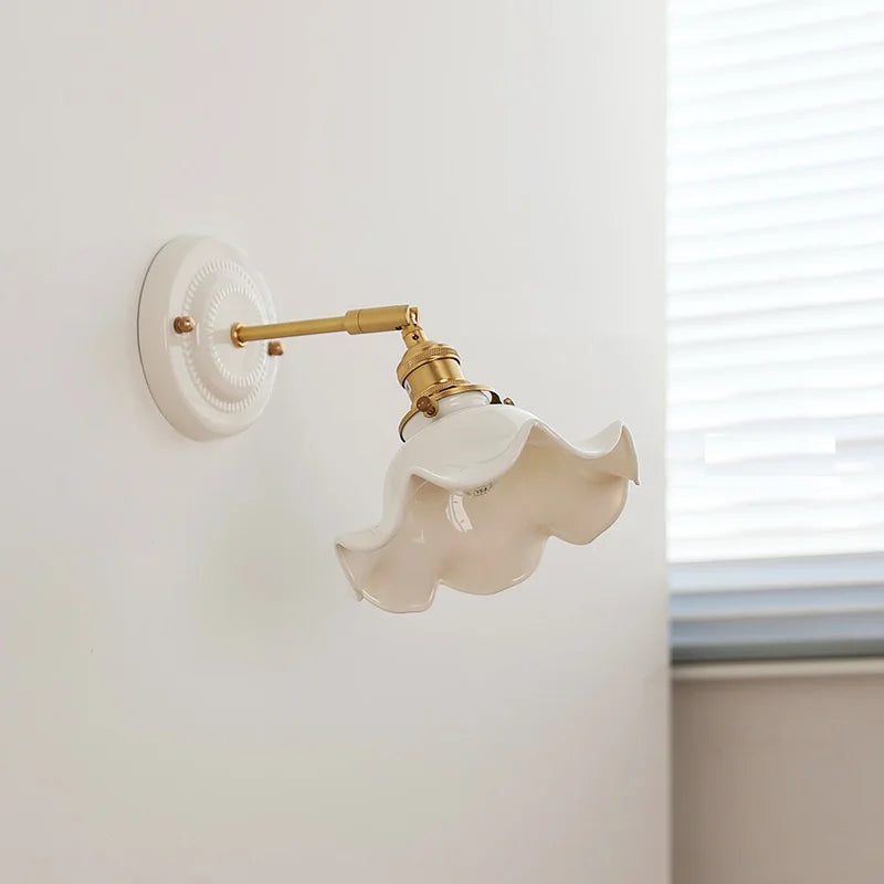 Afralia™ LED Ceramic Wall Lamp with Copper Arm for Bedroom Bathroom Mirror