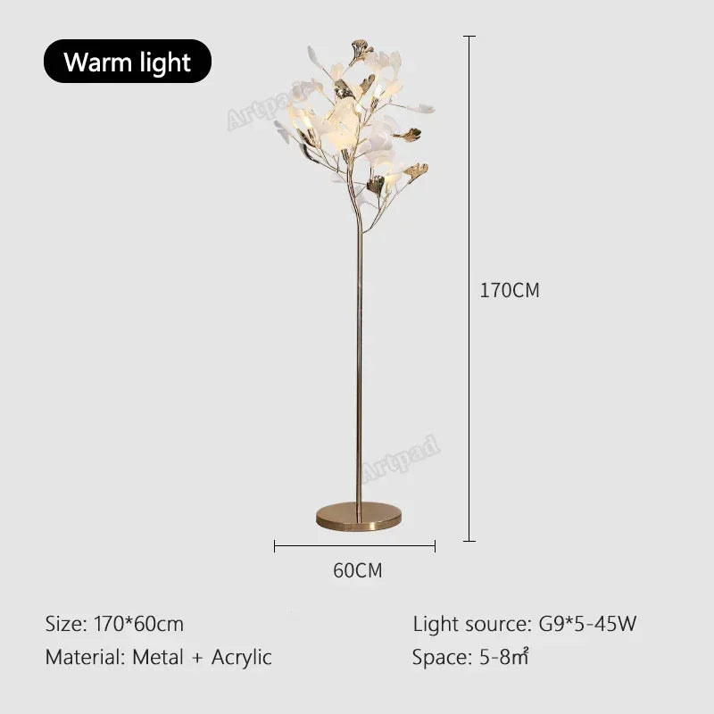 Nordic Sofa Modern Tall Floor Lamp Art Decoration Home Bedroom Decor Ginkgo Leaf Standing Lamp by Afralia™