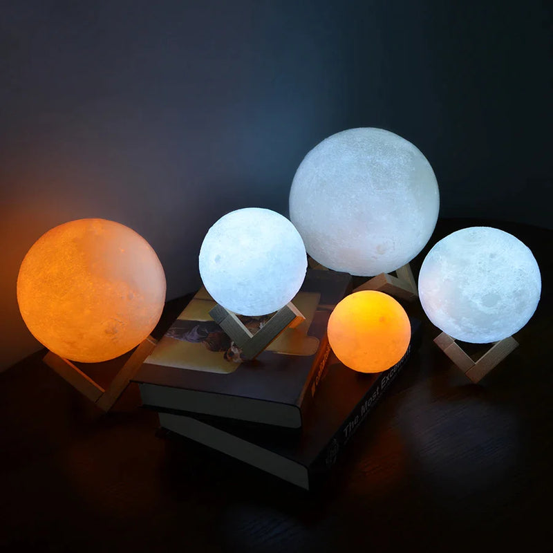 Afralia™ Moon Star Lamp: 3D Printed Touch Night Light, Rechargeable LED, Colorful Glow