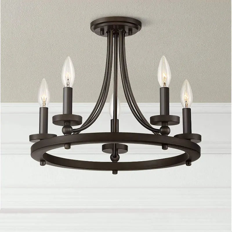 Afralia™ Retro Black Iron Art Chandelier Candle Living Room Ceiling Light