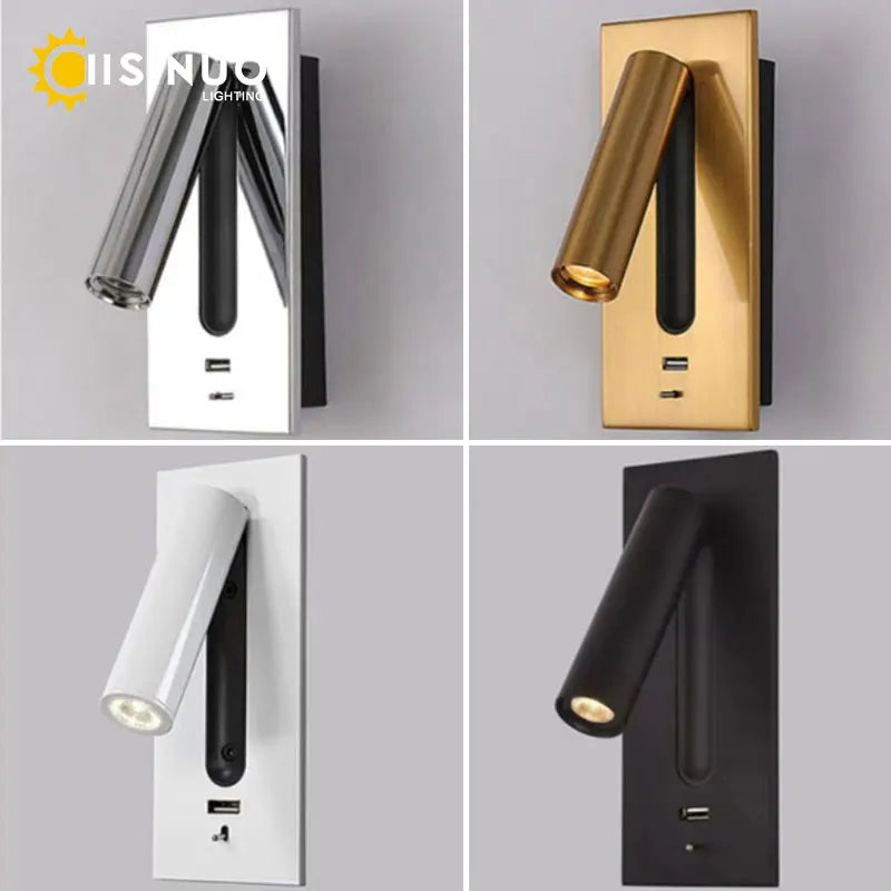 Afralia™ LED Wall Sconce Adjustable Reading Light for Hotel Bedroom, USB Charging