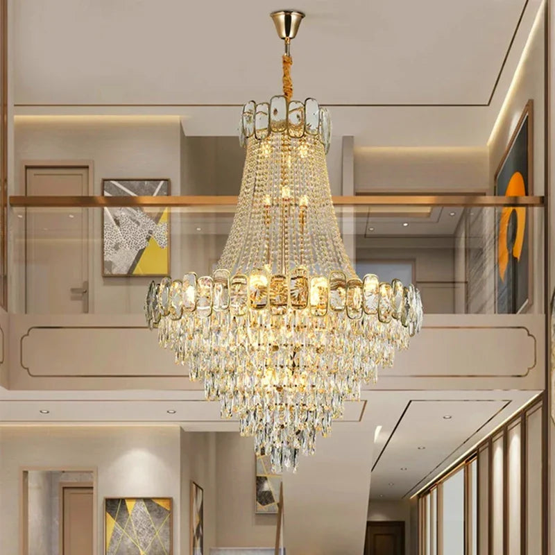 Afralia™ Luxury Crystal Chandelier LED Light Living Room Suspension Luminaire