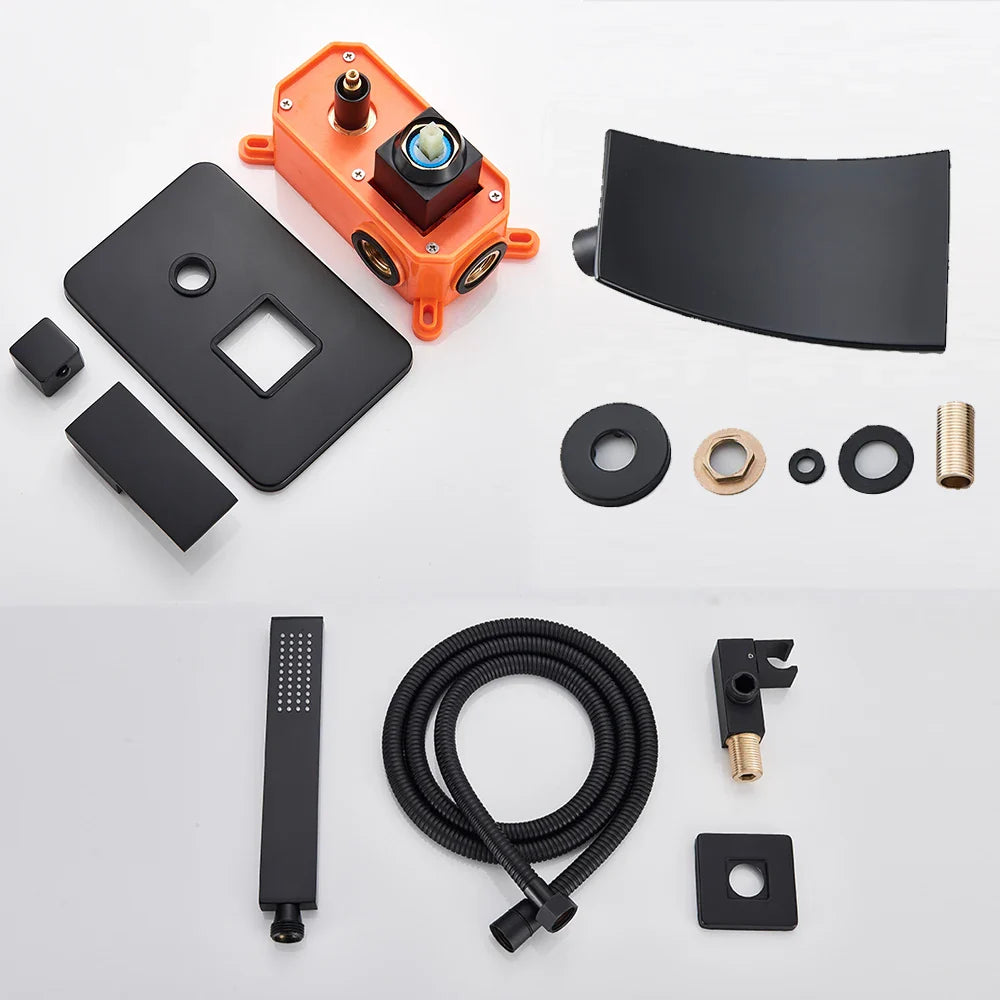 Afralia™ Wall Mounted Waterfall Shower Faucet System with Hidden Mixer Tap