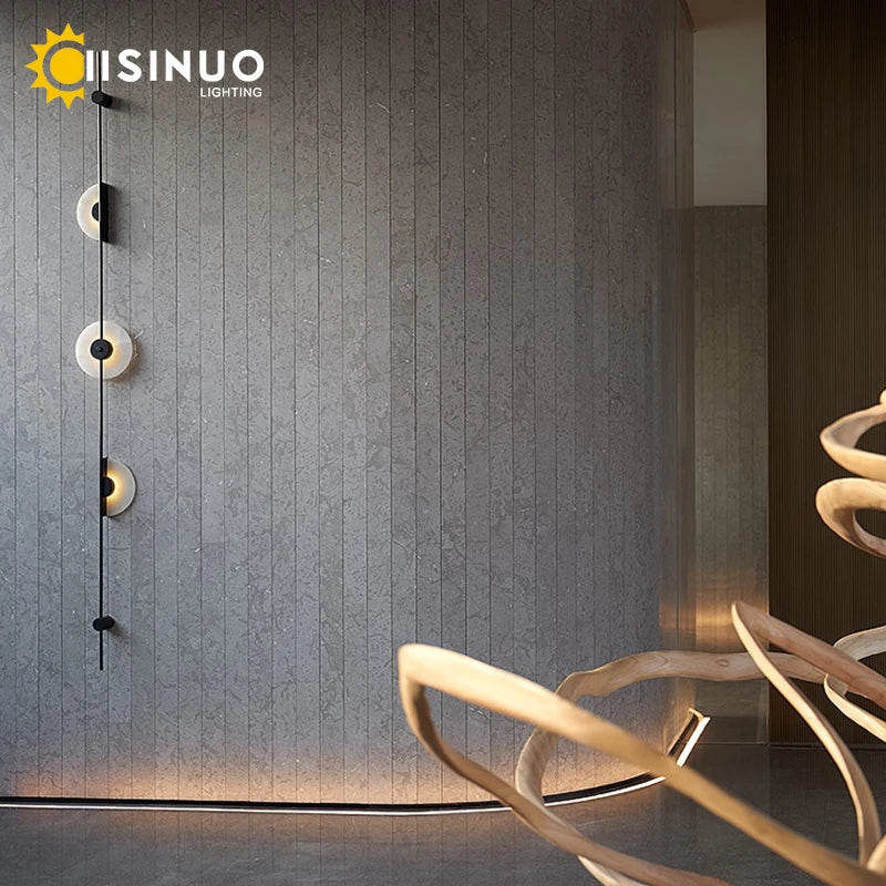 Afralia™ LED Marble Wall Lights - Black Metal Sconces for Living Room, Stairs & Aisle