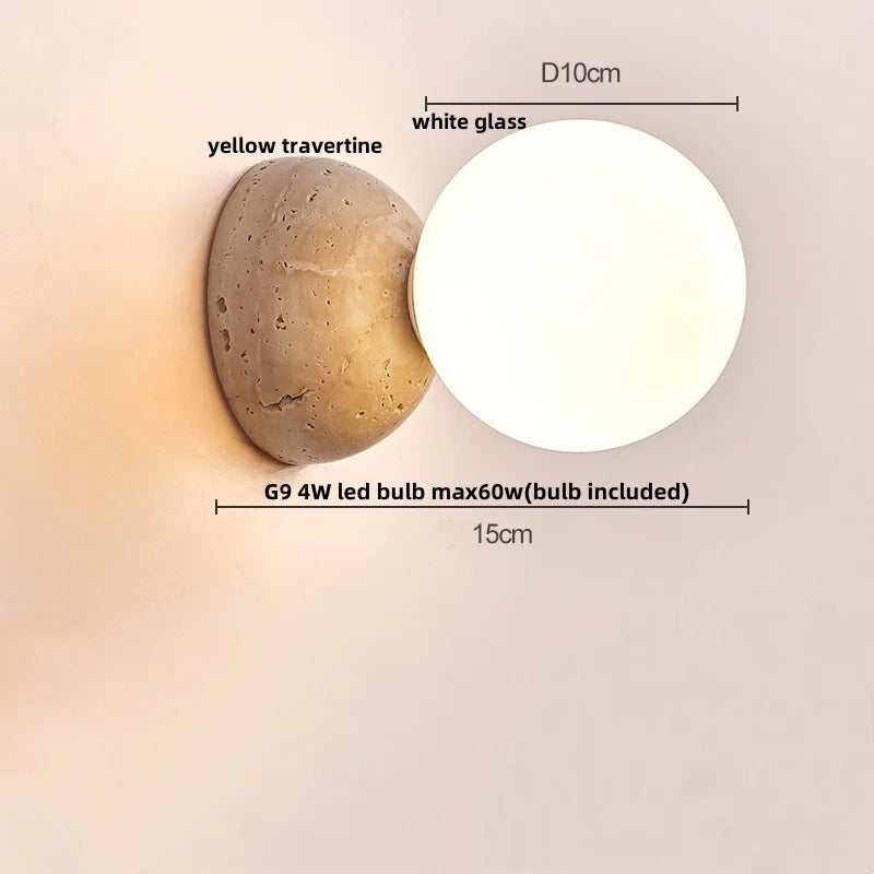 Afralia™ LED Wall Light: Nordic Modern Design with White Glass & Yellow Travertine Wood