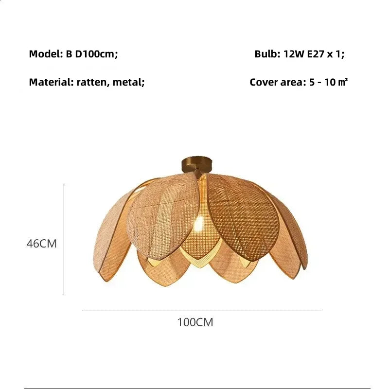 Afralia™ Wabi Sabi Rattan Pendant Lights for Dining Room - Petal Design LED Droplight