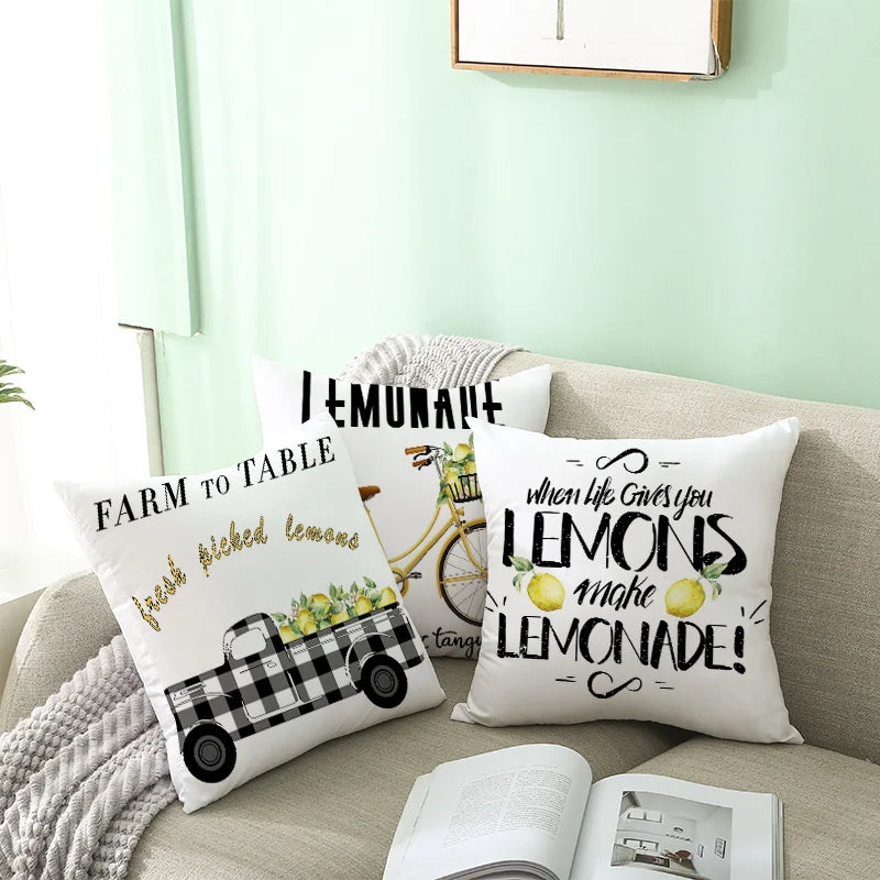 Nordic Lemon Print Cushion Cover for Home Decor - Afralia™