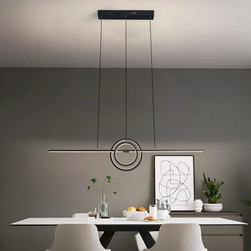 Afralia™ Modern LED Chandelier Remote Control Dimmable Hanging Lamp for Dining Room Kitchen