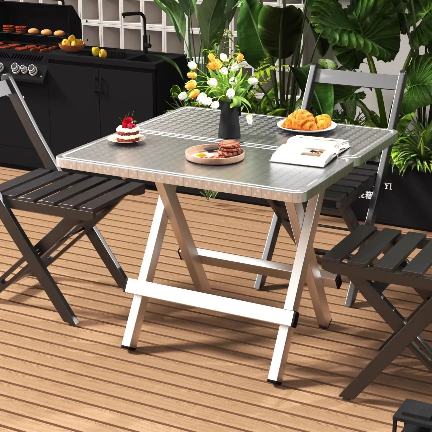 Afralia™ Portable Stainless Steel Square Table for Outdoor, Night Market, BBQ, and Home