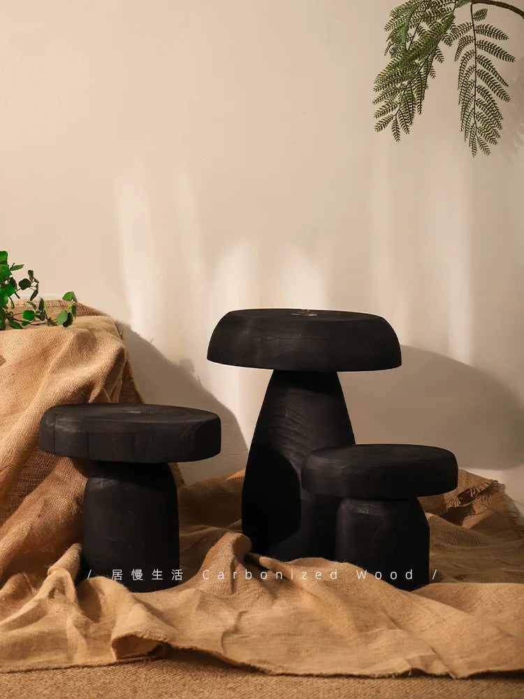 Afralia™ Solid Wood Mushroom Stool: Luxury Entryway Shoe Bench, Elegant End Table, Living Room-Round Stool