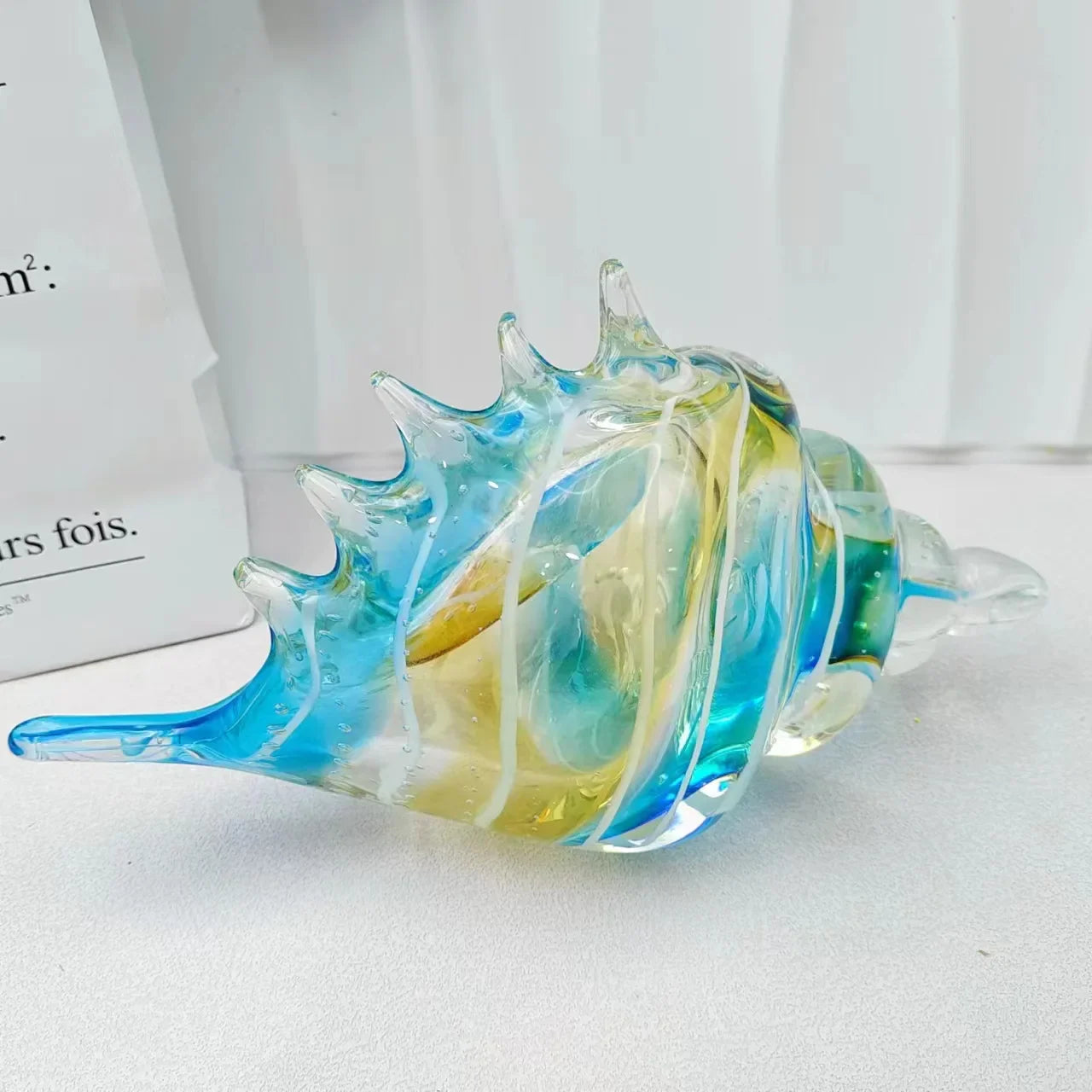 Afralia™ Sea Shell Glass Conch Sculpture Amber Art for Home Decor