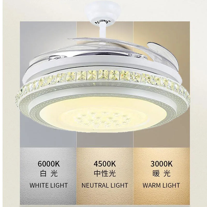 Afralia™ Crystal Chandeliers Ceiling Fans with Invisible Ceiling Fan Light, Remote Control, 6 Speeds