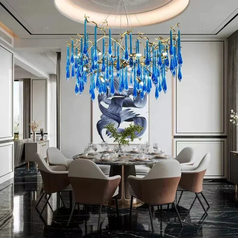Afralia™ Blue Crystal Chandelier with Customizable Color for Luxury Indoor Lighting