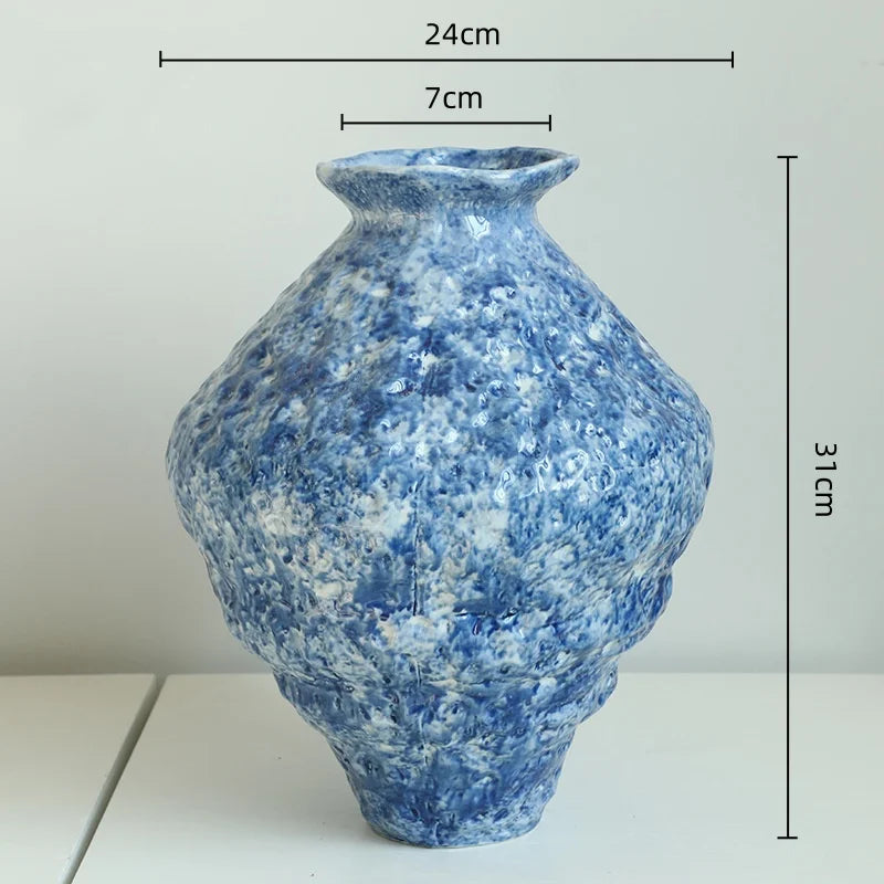 Afralia™ Blue Ceramic Vase Hydroponic Terrarium Flowerpot Decoration Home Flower Vase