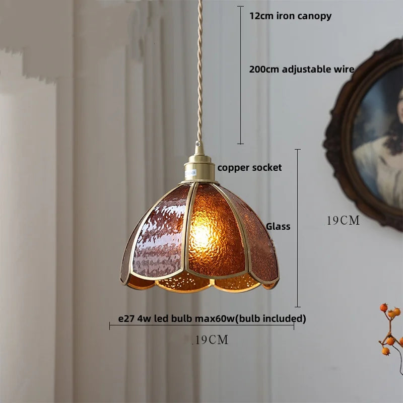 Afralia™ Tiffany Style LED Glass Pendant Light Fixture - Copper Socket & Clear Glass