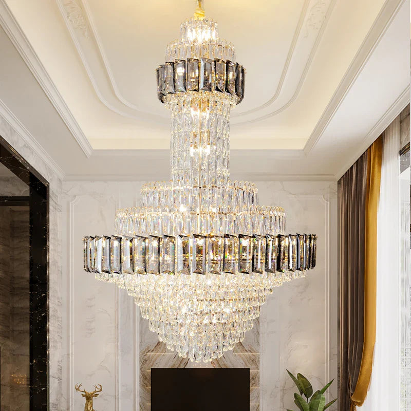 Afralia™ Round Villa Crystal Chandelier Modern Luxury Staircase Light Atmospheric Foyer Dining Room
