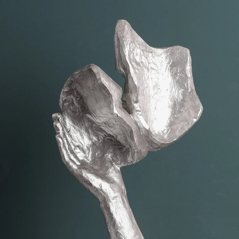 Afralia™ Silver Abstract Face Mask Resin Sculptures | Home Office Decor Statues