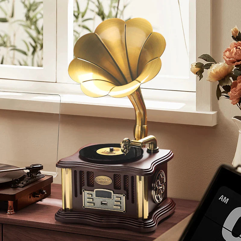 Afralia™ Vintage Gramophone Bluetooth Speaker with USB Port & Aux-in