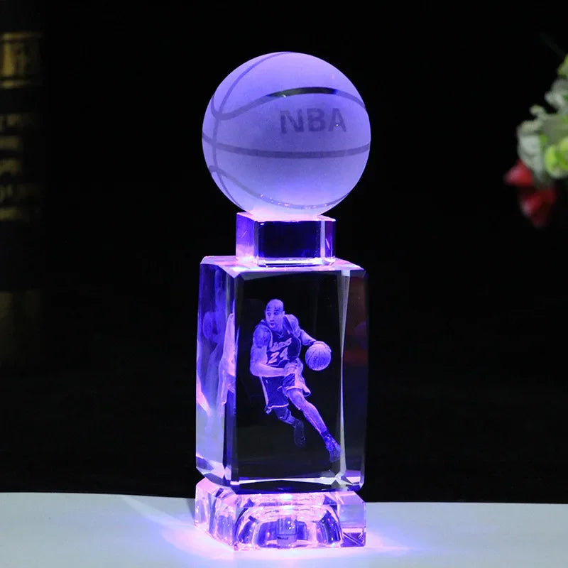 Afralia™ NBA Star Crystal Basketball Table Lamp Glass Bed Room Decor Light Lampshade