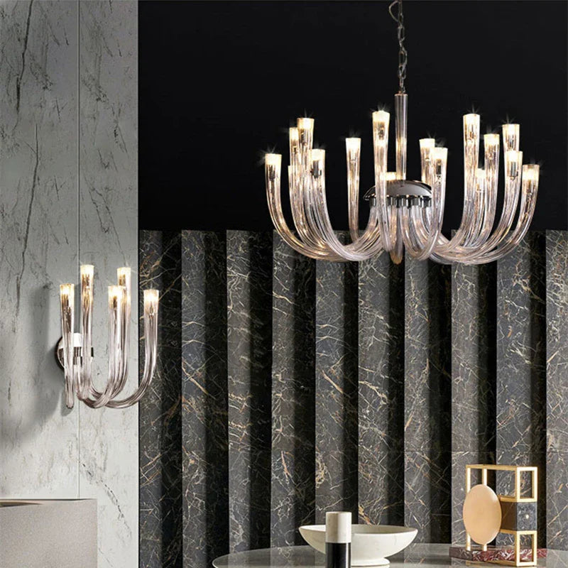 Afralia™ U Shaped Glass Ceiling Chandelier for Luxury Living Room, Villa Parlor, Kitchen - LED Hanging Lamp