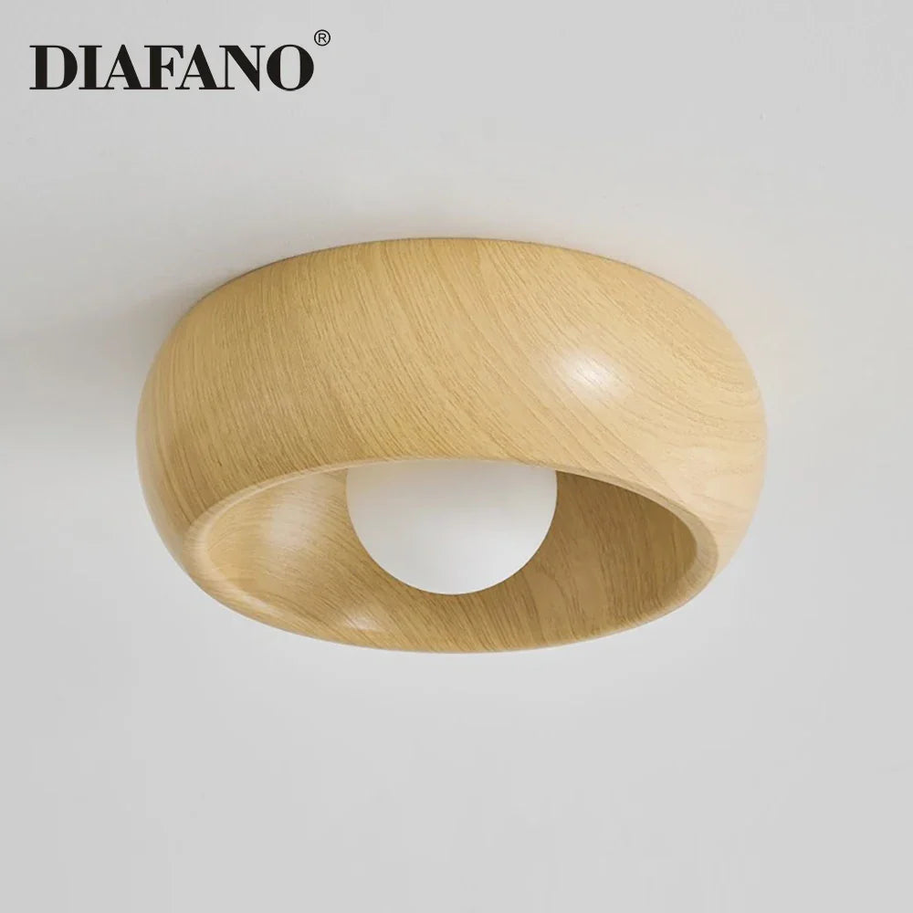 Afralia™ Nordic Wooden Glass LED Ceiling Light - Walnut Grain Finish