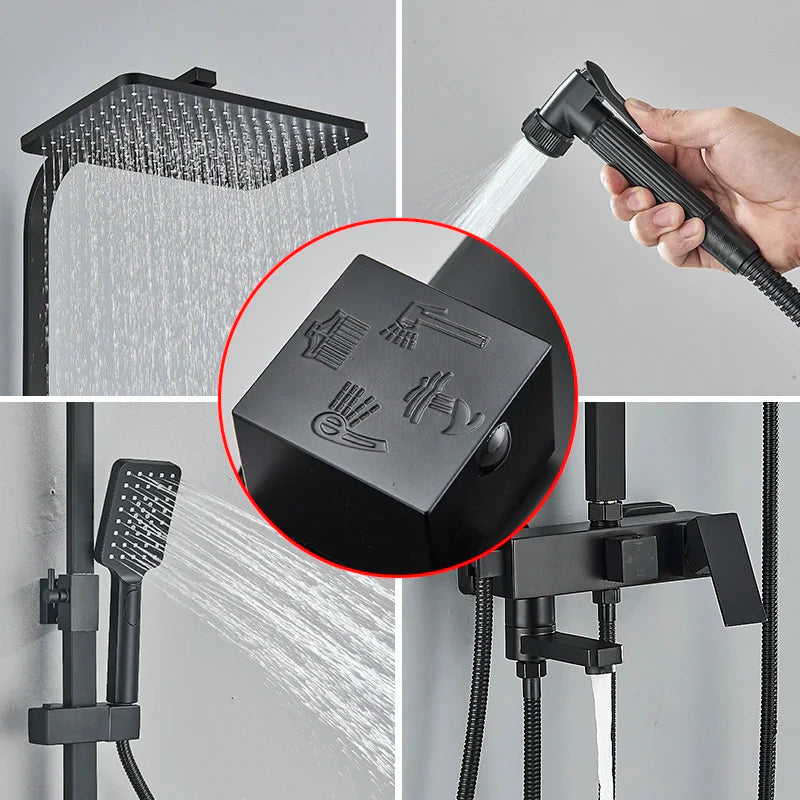 Afralia™ Matte Black Stainless Steel Shower Faucet Set with Rainwater System
